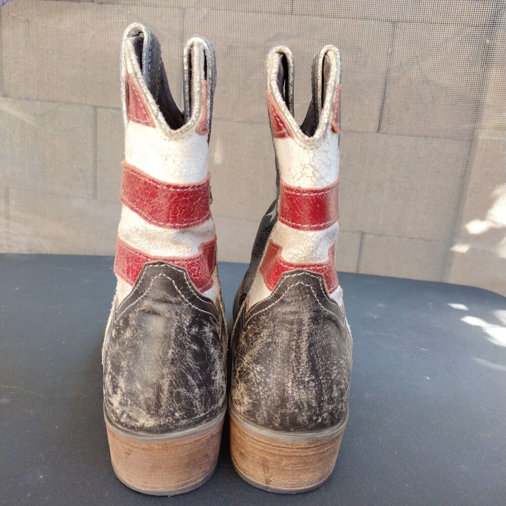 Roper American Beauty Flag Distressed Western Cowboy Boots Ankle-Women's Size 10 - Picture 5 of 10
